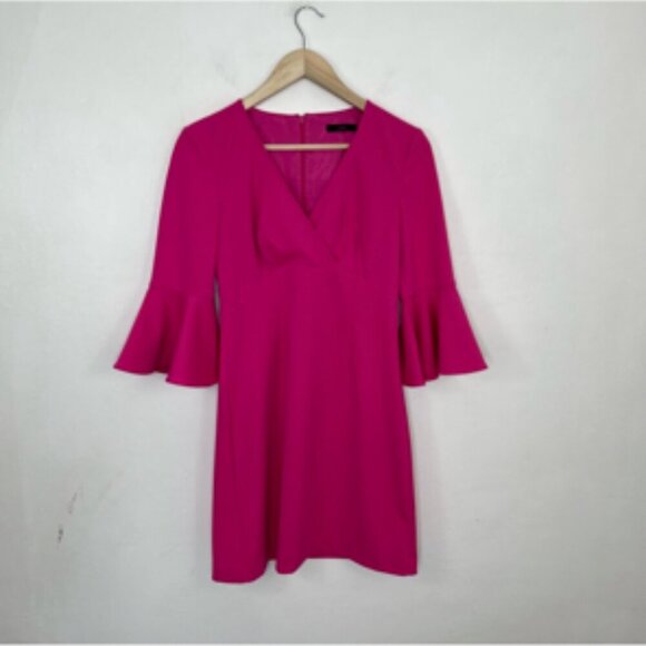 Trina Turk Barbie Pink Bell Sleeve V-Neck Sheath Dress NWOT Size 12 - Picture 3 of 10